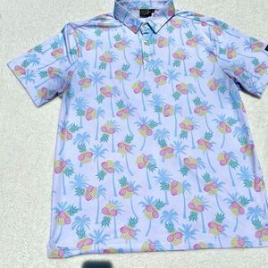 Sunday Swagger Mens Tropical Golf Polo Shirt Size XL Pineapple/Palms/ Sunglasses